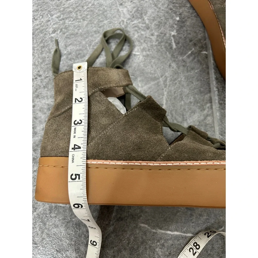 Anthropologie M4D3 Platform Gladiator Ankle Shoe Size 9 Olive Brown Suede Fall